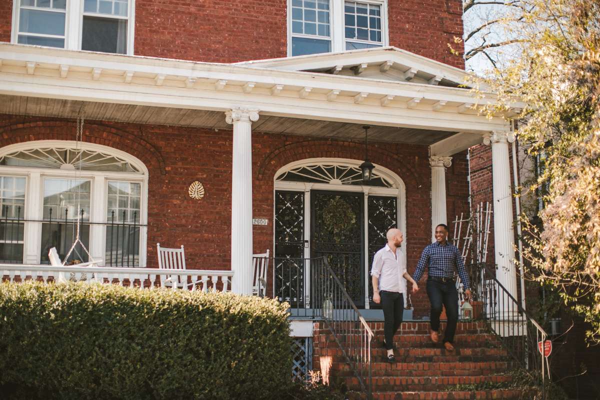 02 Richmond Virginia Northside - Home House Design - Couple Gay LGBT - Porch Columns Brick - Sunny Happy Smile.JPG
